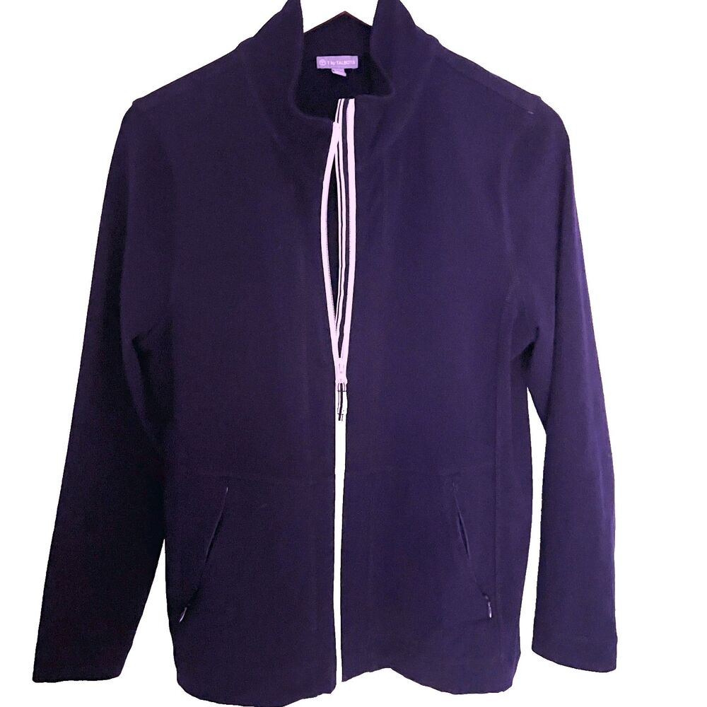 T by Talbots Warm Up Jacket L petite Navy Blue Full Zip Cotton Spandex